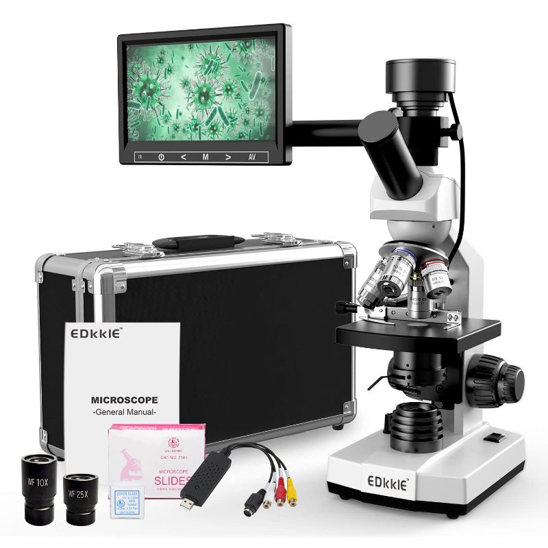 Photo 1 of Microscope for Adults with 40X-2500X Magnification, Dual-View Compound Monocular Microscopes with 7'' LCD Screen, Wide-Field 10X 25X Eyepiece, Built in 5MP Camera Software Compatible Windows and Mac
***POWER SOURCE FOR LCD IS NOT INCLUDED***