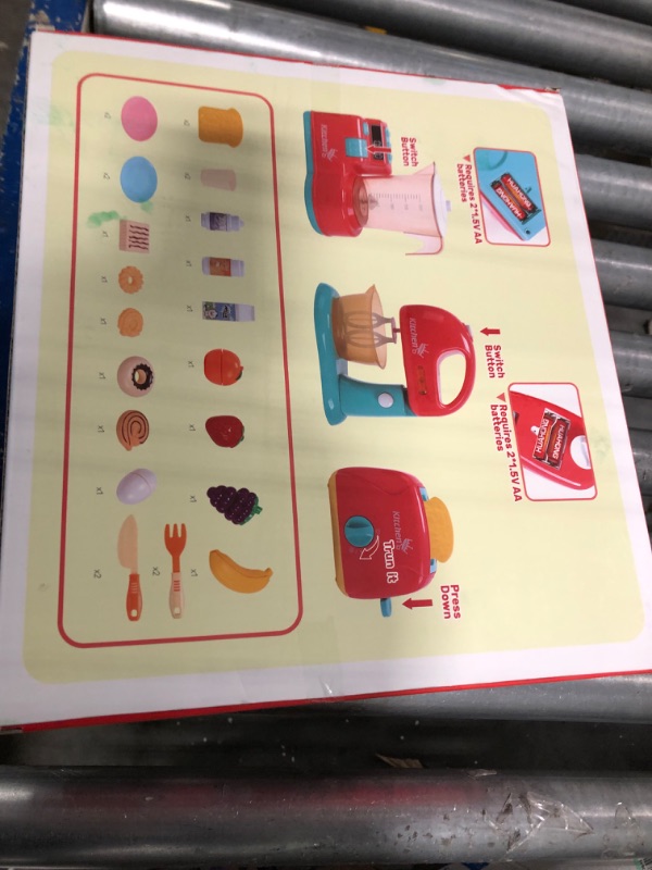 Photo 1 of CUTE STONE Toy Kitchen Appliances Playset, Kids Kitchen Toy Mixer and Blender with Sound & Lights, Play Toaster, Cutting Play Food, Toddler Play Kitchen Accessories Set for Boys Girls