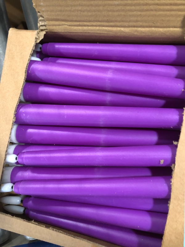 Photo 2 of 24 Packs Flameless Taper Candles Battery Operated 11 Inch Long Candle Light LED Flameless Candlesticks Fake Candles Flickering Tapered Candles for Wedding Halloween Christmas Decoration (Purple)