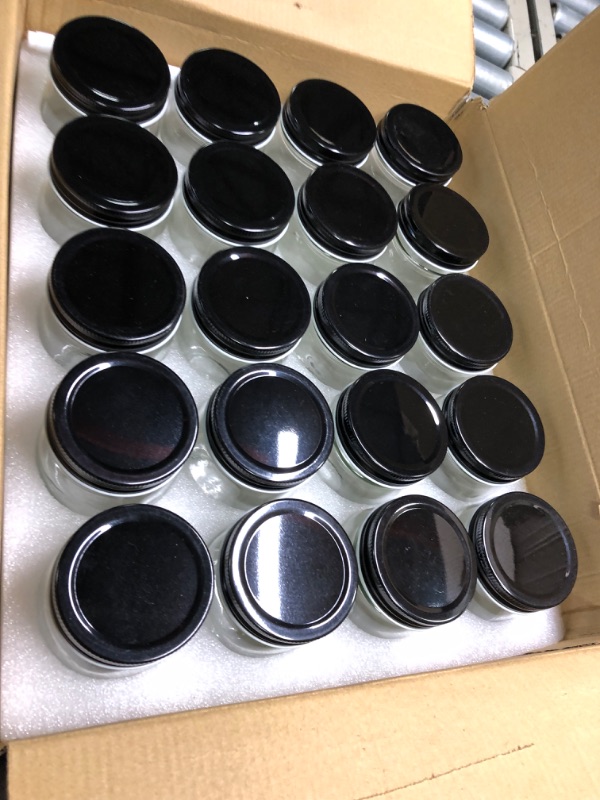 Photo 1 of **USED** QAPPDA 4oz Glass Jars With Lids,Small Mason Jars Wide Mouth,Mini Canning Jars With Black Lids For Honey,Jam,Jelly,Baby Foods,Wedding Favor,Shower Favors,Spice Jars For Kitchen & Home,Set of 20