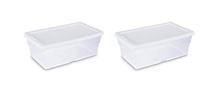 Photo 1 of **ONE MISSING BOX** STERILITE 16428012 6 Quart/5.7 Liter Storage Box, White Lid with Clear Base (Pack of 2) 6.0 Quarts 6