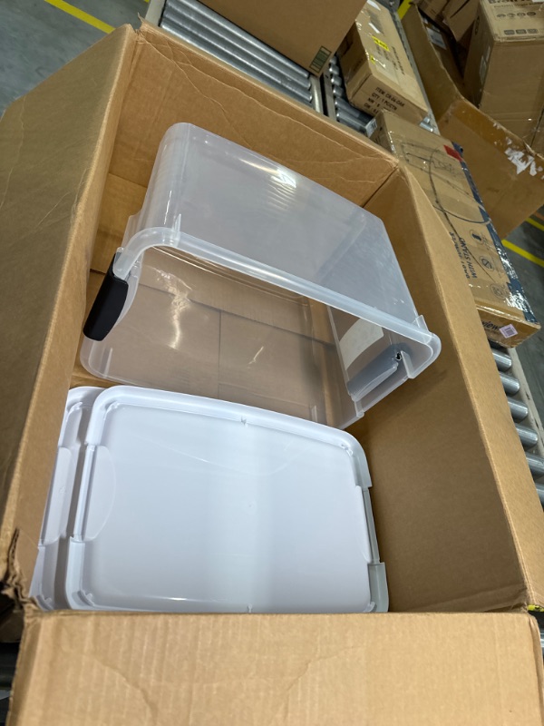 Photo 2 of **ONE MISSING BOX** STERILITE 16428012 6 Quart/5.7 Liter Storage Box, White Lid with Clear Base (Pack of 2) 6.0 Quarts 6