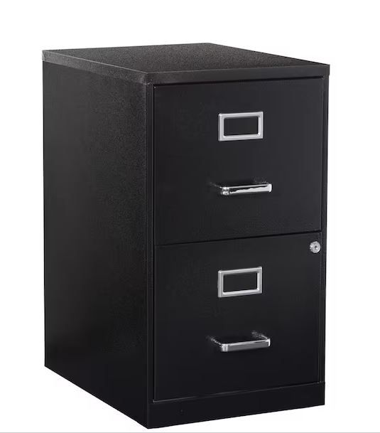 Photo 1 of 2 Drawer Black Metal 14.25 in. Locking Vertical File Cabinet
