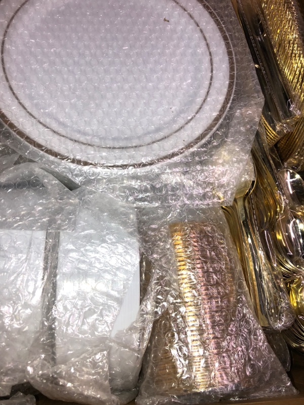 Photo 2 of 600pcs Gold Dinnerware Set for 100 Guest, Includes Gold Plastic Plates, Plastic Salad Plates, Gold Silverware Set and Plastic Cups - Disposable Plastic Plates Cutlery Set for Party Wedding Birthday