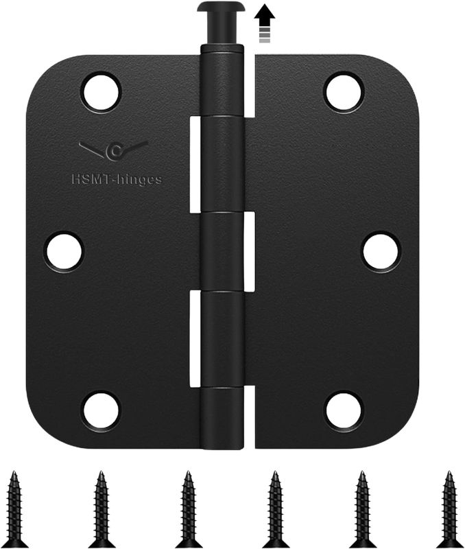 Photo 1 of 30 Pack Rounded Matte Black Door Hinges 3.5 Inch 5/8" Radius Interior 3 1/2 Inch Door Hinges Flat Iron Bifold Residential Standard Bedroom Indoor Door Hinges for Doors 3 ½"x 3 ½" Hardware Controls 30 Pack Matte Black-Rounded