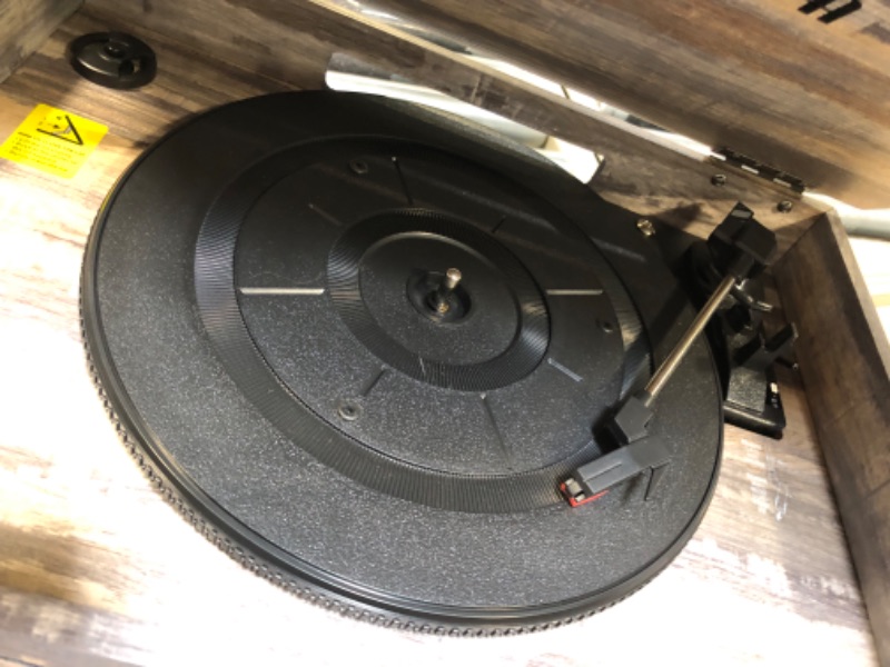 Photo 1 of Victrola Nostalgic 6-in-1 Bluetooth Record Player & Multimedia Center & Cassette Player, AM/FM Radio | Wireless Music Streaming | Farmhouse Shiplap Grey & Wooden Record Crate, Wood Color Farmhouse Shiplap Grey Entertainment Center + Record