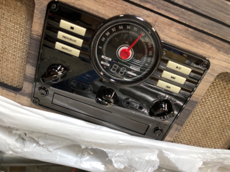 Photo 1 of Victrola Nostalgic 6-in-1 Bluetooth Record Player & Multimedia Center & Cassette Player, AM/FM Radio | Wireless Music Streaming | Farmhouse Shiplap Grey & Wooden Record Crate, Wood Color Farmhouse Shiplap Grey Entertainment Center + Record