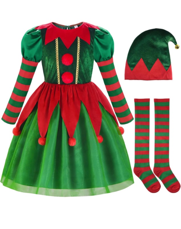 Photo 1 of ReliBeauty Elf Costume for Kids Santa Little Helper Kids Christmas Elf Dress Suit for Girls
