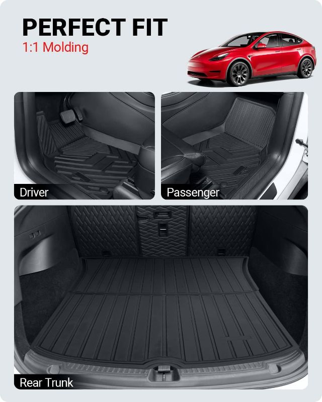 Photo 4 of BASENOR Tesla Model Y Rear Trunk Mat with Backrest Mats TPE Waterproof All-Weather Protect Cargo Liner for 7 Seat Model Y 2020 2021 2022 2023 7 Seater Trunk Mat