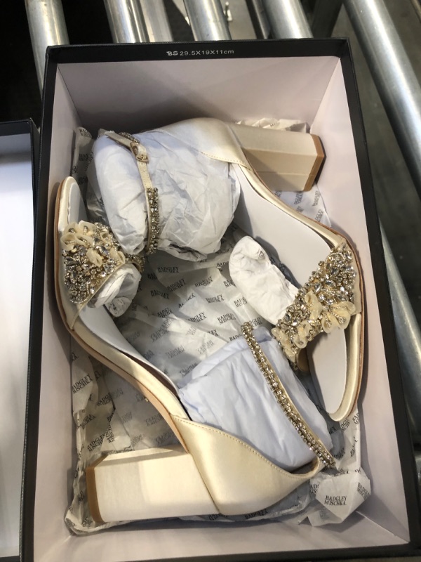 Photo 1 of Badgley Mischka Women's Ankle Strap, Block Heel Sandal Heeled 7.5 Ivory Satin