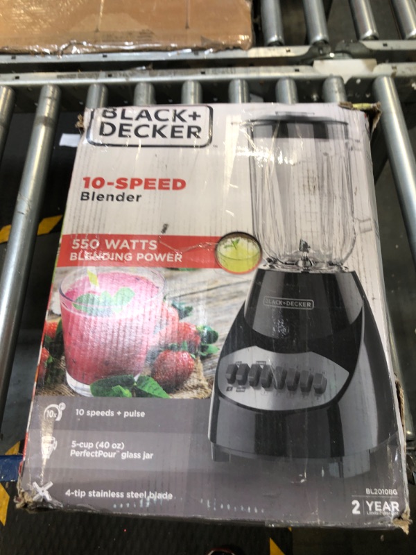 Photo 1 of BLACK+DECKER Countertop Blender with 5-Cup Glass Jar, 10-Speed Settings, Black, BL2010BG, 8.5 x 9.9 x 13.5 inches