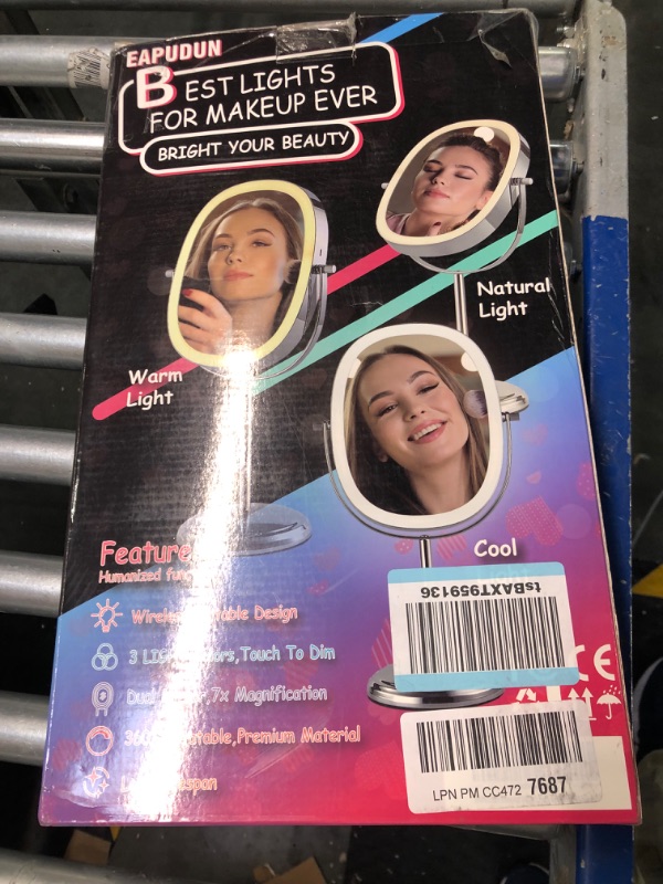 Photo 1 of EAPUDUN 9" Makeup Mirror with Lights, 84 Premium LED Beads Lighted Rechargeable Makeup Mirror with 3 Colors Modes Brightness Adjustable, 1X/7X Magnifying Mirror with 360° Rotation - Chrome