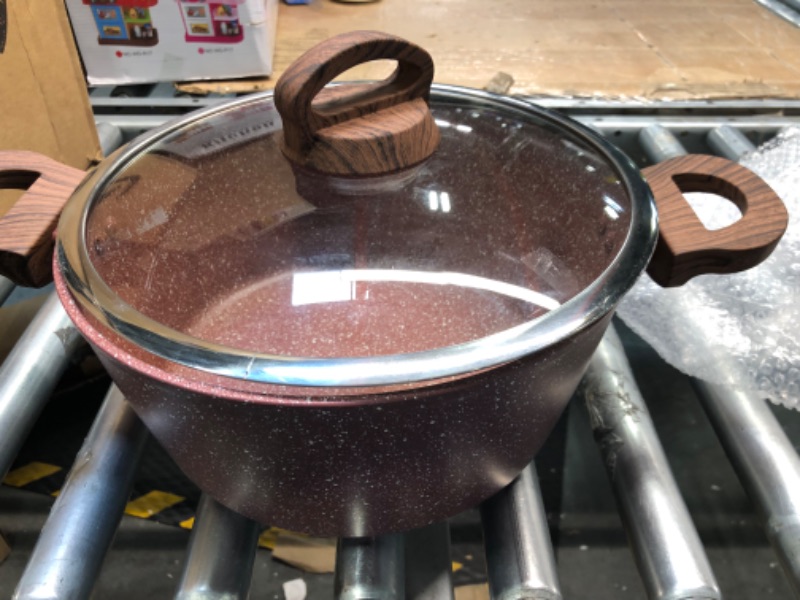 Photo 2 of 6 Quart Nonstick Dutch Oven with Lid, Stock Pot Nonstick Soup Pot Casserole Pot Granite Cooking Pot, Healthy Pasta Pot Red Sauce Pot with Wood grain Bakelite Handle, All Stove Compatible PFOA Free 6 qt Red