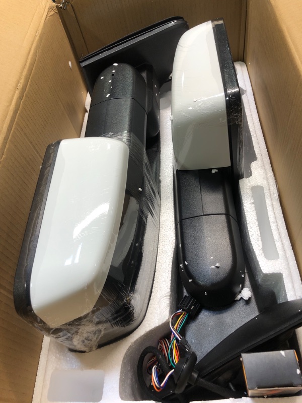 Photo 2 of Custom Painted Olympic White 8624 Towing Mirrors for Silverado Sierra Tahoe Yukon Suburban 03 04 05 06 Power Heated LED Signal+Backup Lights Pair Tow Trailer Telescoping (Amber-White)