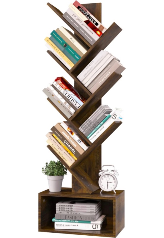 Photo 1 of Yoobure Tree Bookshelf - 6 Shelf Retro Floor Standing Bookcase, Tall Wood Book Storage Rack for CDs/Movies/Books, Utility Book Organizer Shelves for Bedroom, Living Room, Home Office