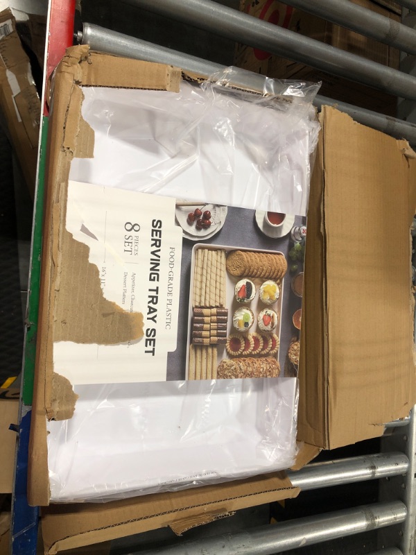 Photo 1 of 8 Pack, 16" x 11" Large White Serving Trays Set - Reusable Plastic Serving Platters for Cookie, Appetizer, Charcuterie, Snack, Dessert, Party Food Display - Stackable Kitchen CounterTop Tray, BPA Free 8 Pack - 16" x 11"