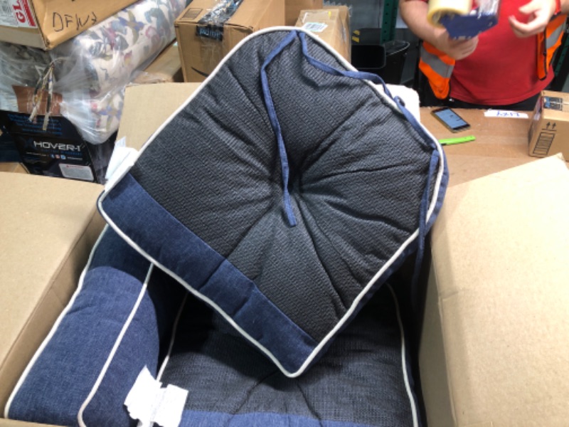 Photo 2 of **NEW OPENED**SUNROX LokGrip Non Slip Gel Memory Foam Chair Cushions for Tailbone Pain Relief, Tufted Stain Resistant Thicken Durable Seat Pad Cushion for Kitchen Dining Office 17"x16" Set of 4, Heather Indigo Heather Indigo/ Cream Piping 17x16 Inch (Pack