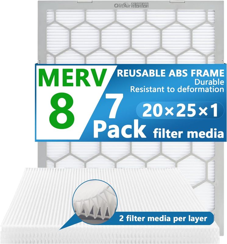 Photo 1 of **New Opened**OlitAir 20x25x1 MERV 8 Air Filter,AC Furnace Air Filter,Reusable ABS Plastic Frame, 7 Pack Replaceable Filter Media (Actual Size: 19 3/4" x 24 3/4" x 3/4")
