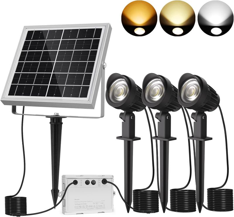 Photo 1 of ****** FOR PARTS **** CLY LED Spotlights Solar Landscape Lights IP66 Waterproof Spot Solar Lights Outdoor, Auto ON/Off Dusk to Dawn Landscape Lighting 36FT Cord for Garden Yard Pathway Decor 3 in 1, 2700K 4000K 6000K
