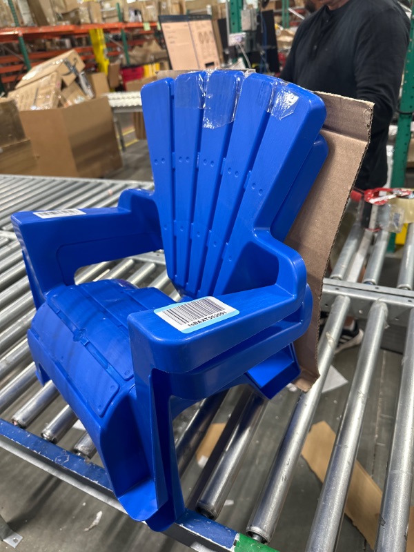 Photo 2 of American Plastic Toys Kidsâ€™ Adirondack (Pack of 2), Outdoor, Indoor, Beach, Backyard, Lawn, Stackable Lightweight, Portable, Wide Armrests, Comfortable Lounge Chairs for Children, Blue (2pk)