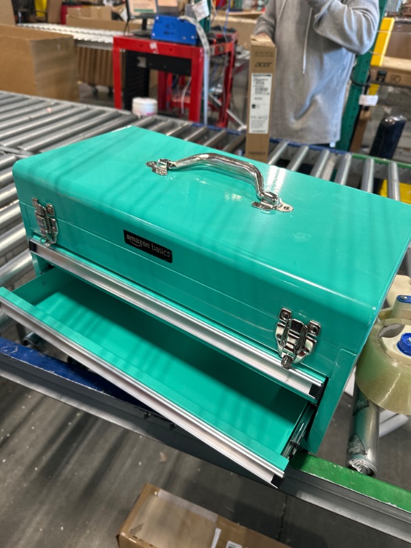 Photo 1 of Amazon Basics 2-Drawer Steel Organization Chest - Turquoise Powder Coated Finish, 18.11 x 8.66 x 9.45 inches

