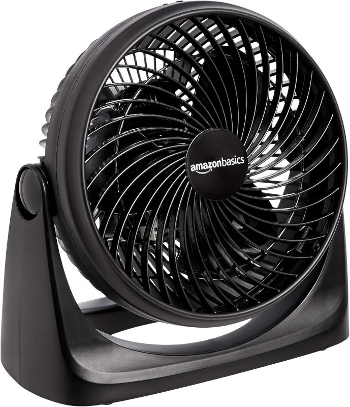 Photo 1 of Amazon Basics 3 Speed Small Room Air Circulator Fan, 7-Inch Blade, Black, 6.3"D x 11.1"W x 10.9"H
