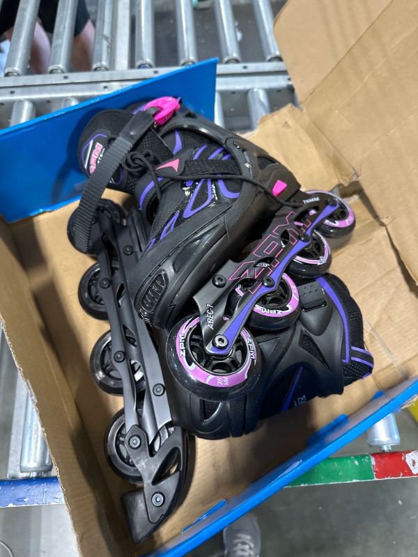 Photo 3 of 2PM SPORTS Vinal Girls Adjustable Flashing Inline Skates, All Wheels Light Up, Fun Illuminating Skates for Kids and Men- Azure Small (1Y-4Y US) Violet & Magenta Large - Youth (4-7 US)