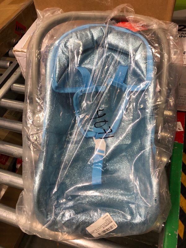 Photo 1 of Adora Baby Doll Car Seat Carrier - Sparkly & Glittery Aqua Blue Seat Cover, Fits Dolls Up to 20 inches Glitter Car Seat Carrier