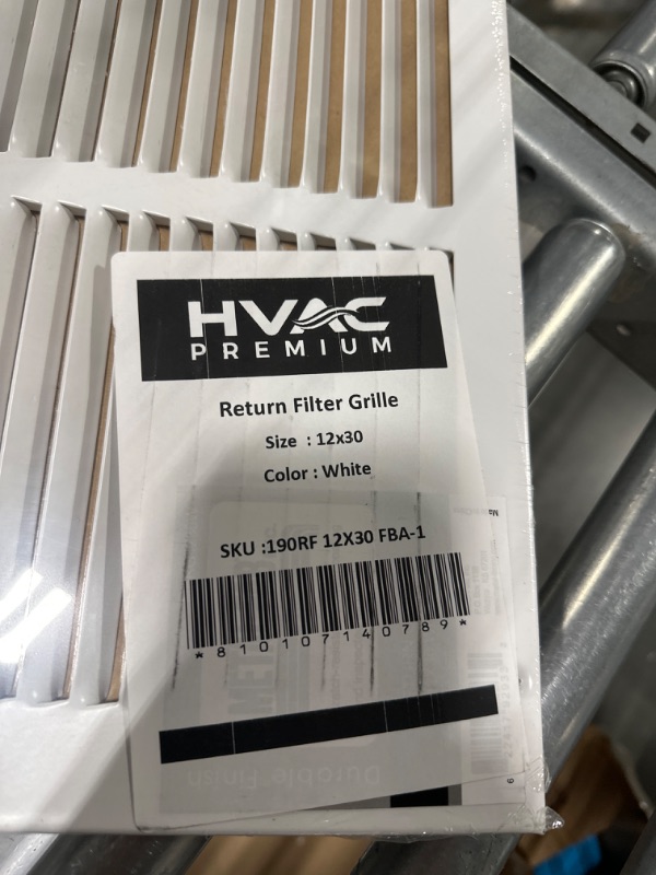 Photo 3 of 12" X 30 Steel Return Air Filter Grille for 1" Filter - Fixed Hinged - Ceiling Recommended - HVAC Duct Cover - Flat Stamped Face - White [Outer Dimensions: 14.5 X 31.75] 12 X 30