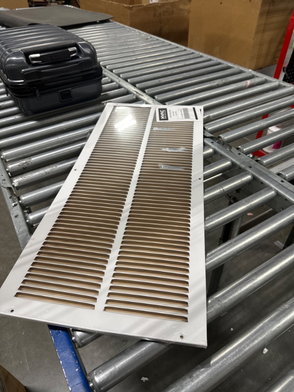 Photo 2 of 12" X 30 Steel Return Air Filter Grille for 1" Filter - Fixed Hinged - Ceiling Recommended - HVAC Duct Cover - Flat Stamped Face - White [Outer Dimensions: 14.5 X 31.75] 12 X 30