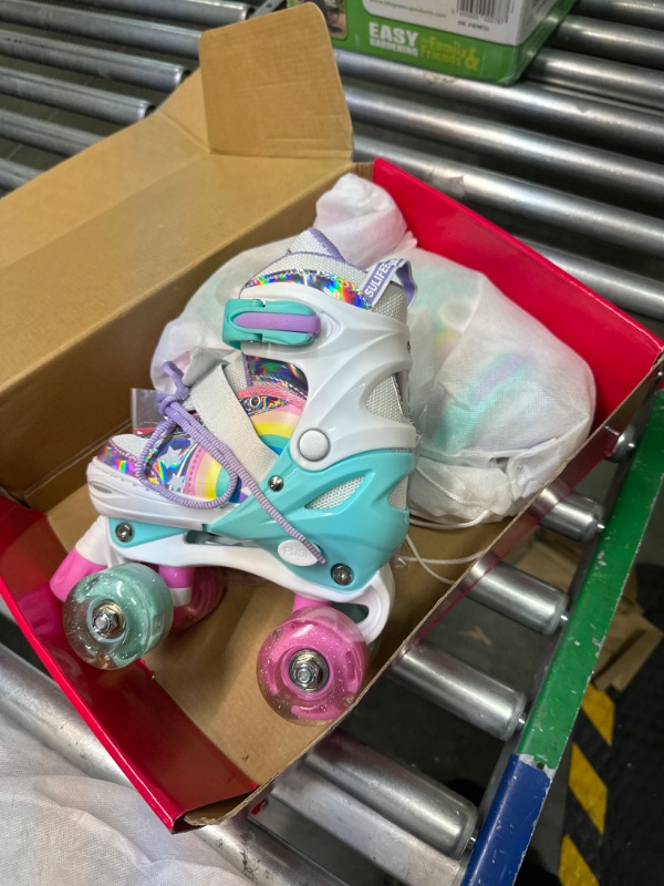 Photo 3 of SULIFEEL Rainbow Unicorn 4 Size Adjustable Light up Roller Skates for Girls Boys for Kids A Rainbow Small - Little Kid