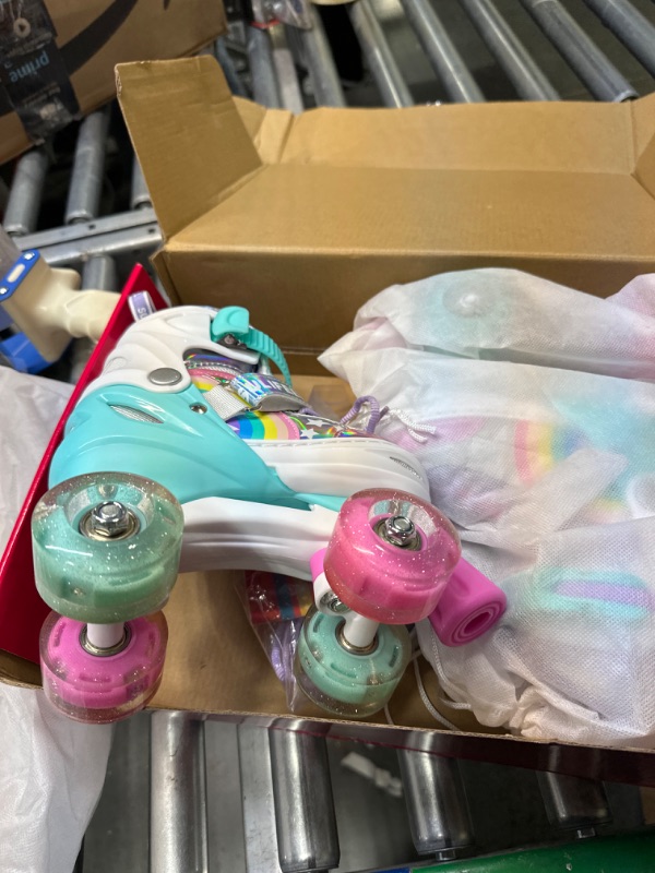 Photo 5 of SULIFEEL Rainbow Unicorn 4 Size Adjustable Light up Roller Skates for Girls Boys for Kids A Rainbow Small - Little Kid