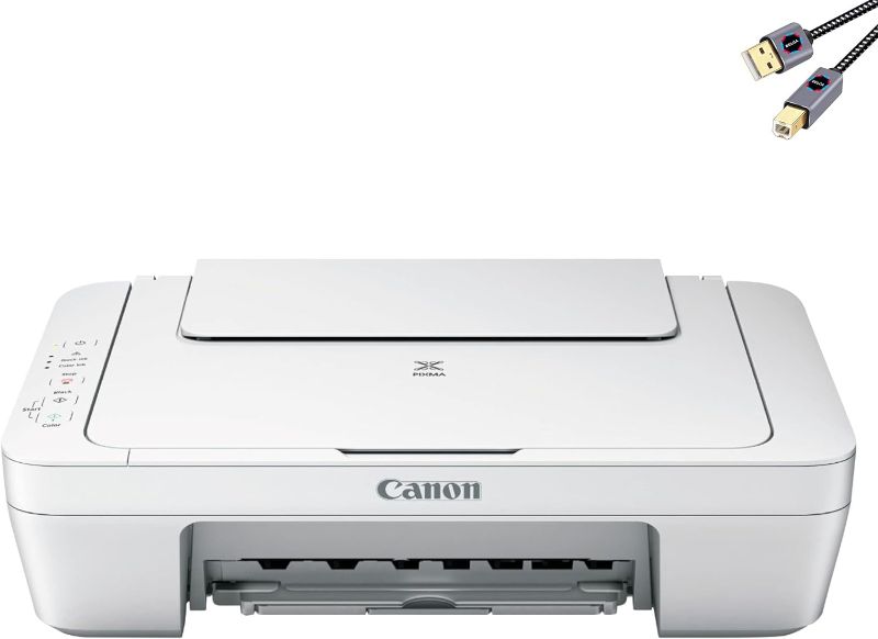 Photo 1 of Canon PIXMA 2522 Series All-in-One Color Inkjet Printer I Print Copy Scan I 60 Sheets Paper Tray I Up to 8.0 ipm² Print Speed I Up to 4800 x 600 dpi Print Resolution + Printer Cable
