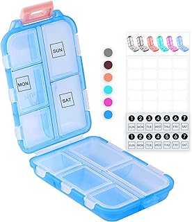 Photo 1 of 1 Pack Travel Pill Organizer Pocket Pharmacy ?10 Compartments Small Fold Pill Box BPA-Free Daily Pill Container Travel Pill Case with Lock Pill Holder Medicine Organizer for Store Vitamin Etc (Blue)