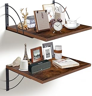 Photo 1 of 2 Pc Floating Shelves for Wall Decor - 15.7” x 11.8” Deep Wall Mounted Hanging Shelves with Iron Brackets; Book Wall Shelf Set; Wall Storage for Living Room, Bathroom?Bedroom, Kitchen?Office