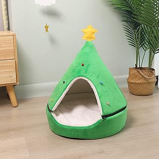 Photo 1 of Yuntau Christmas Cat House Cat Beds for Indoor Christmas Cat Tent Cat Bed Cave for Pet Removable Comfortable Warm Cat Condo Tents in Winter (Green)