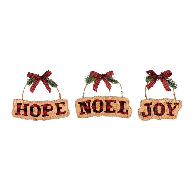 Photo 1 of 
Cork Plaid Joy Hope Noel Ornaments - 3A