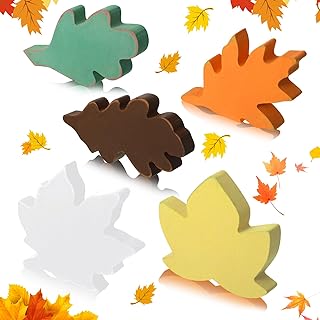 Photo 1 of 5 Pcs Fall Wooden Leaves Farmhouse Table Centerpiece Thanksgiving Leaf Decor Rustic Harvest Leaves Fall Wooden Maple Leaves Thanksgiving Tiered Tray Decor for Thanksgiving Party Decor (Fresh Color)