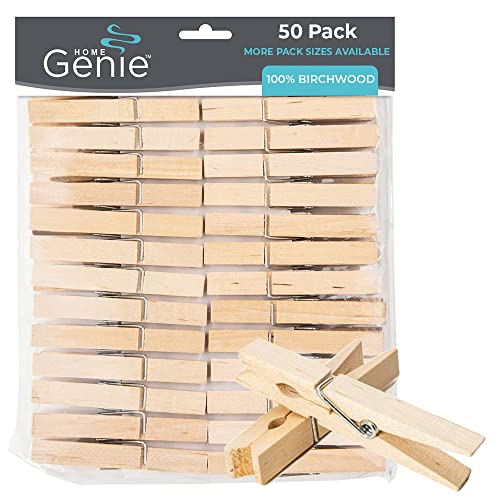 Photo 1 of 2pk Home Genie Large Wooden Clothespins, 2.9", 50 Pack Natural Birchwood, Rust and Moisture Resistant Clothes Pegs, Durable Wood Clothing Pins, Strong Gri