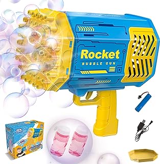 Photo 1 of Bubble Gun, 69 Holes Rocket Launcher Bubble Machine with Colorful Lights, Bubble Blaster Gun for Kids Adults, Best Bubble Blower Machine for Outdoor Indoor Christmas Birthday Party(Blue)