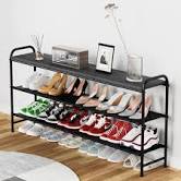 Photo 1 of YKDIRECT Wood 3-Tier Long Shoe Rack, 24 Pairs Shoe Organizer Shoes Rack, Metal&Fabric Design Shoes Organizer for Closet, Entryway, Bedroom, Cloakroom (Black)