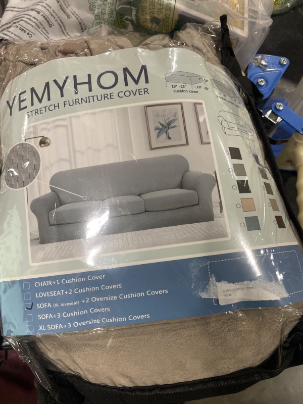 Photo 2 of YEMYHOM Latest Checkered 3 Pieces Couch Covers for 2 Cushion Couch High Stretch Sofa Cover with 2 Extra Large Seat Cushion Covers Anti Slip Elastic Slipcovers (Khaki), 71"-91"(2 Cushions) 71"-91"(2 CUSHIONS) Khaki