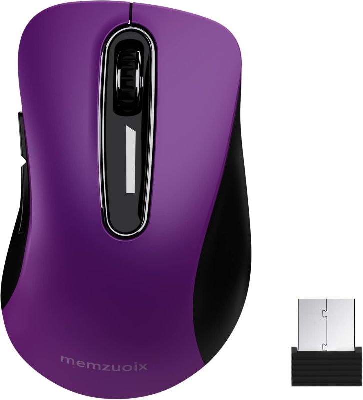 Photo 1 of memzuoix 2.4G Wireless Mouse, 1200 DPI Computer Mouse with USB Receiver, Portable Wireless USB Mouse Battery Powered Cordless Mouse for Laptop, PC, Desktop, 5 Buttons, Purple
