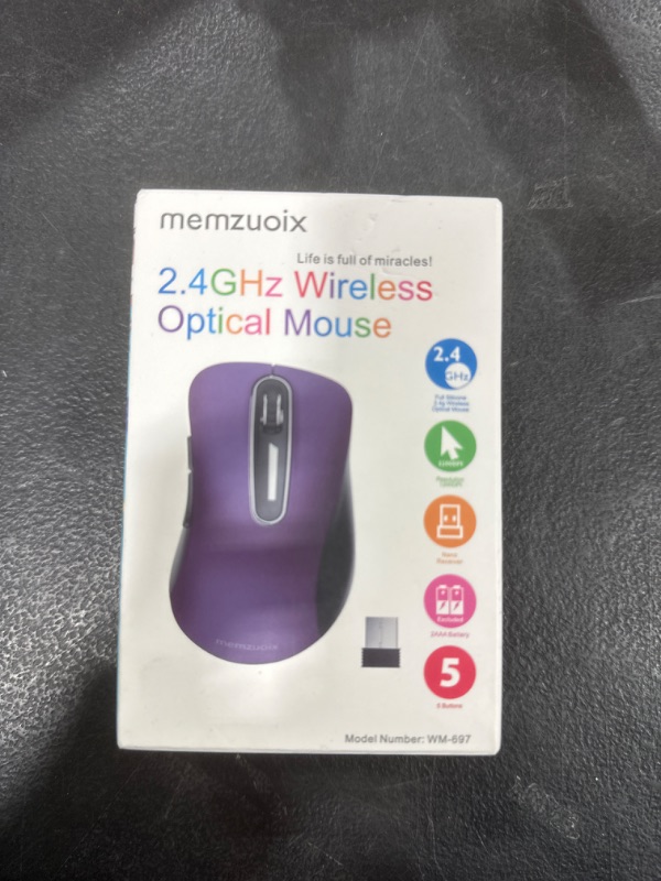 Photo 2 of memzuoix 2.4G Wireless Mouse, 1200 DPI Computer Mouse with USB Receiver, Portable Wireless USB Mouse Battery Powered Cordless Mouse for Laptop, PC, Desktop, 5 Buttons, Purple
