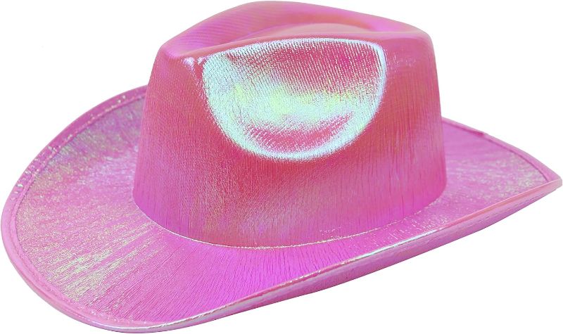 Photo 1 of 3 PACK GiftExpress Pink Space Holographic Cowgirl Hat | Neon Pink Shiny Sparkly Glittering Cowboy Hat for Western Cowboy Themed Party Supply | Cowgirl Costume Hat
