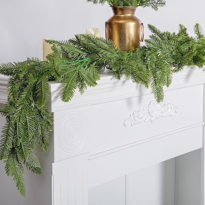 Photo 1 of 2 Pcs Christmas Norfolk Pine Garland- 4.9 Ft 3 Fork Norfolk Pine Natural Touch Garland- Artificial Pine Greenery Garland for Christmas Table Fireplace Wall...
