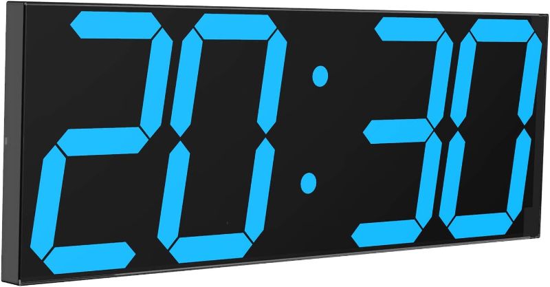 Photo 1 of CHKOSDA Digital LED Wall Clock, Oversize Wall Clock with 6” Numbers, Remote Control Count up/Countdown Timer Clock, Auto Dimmer, Big Calendar and Thermometer(Ice Blue)
