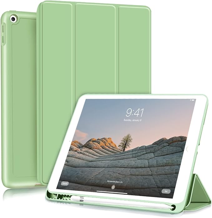 Photo 1 of KenKe iPad 9.7 inch 2018/2017 Case with Pencil Holder, Auto Wake/Sleep, Slim Soft TPU Silicone Smart Trifold Stand Protective Cover for iPad 6th Generation/iPad 5th Generation Case,(Light Green)  ( 5 pack )