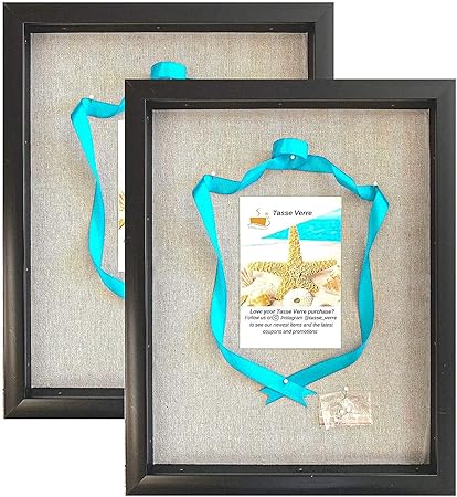 Photo 1 of 12x15 Black Display Shadow Box Frame (2-Pack) - Ready to Hang Shadowbox Picture - Easy to Use - Box Display, Baby, Sports Uniforms, Military Medals, Pins, Wedding.
