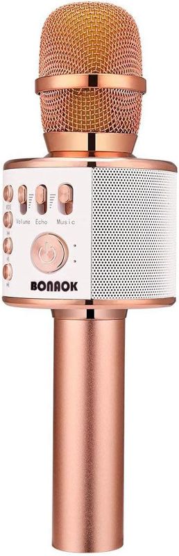 Photo 1 of BONAOK Wireless Bluetooth Karaoke Microphone, 3-in-1 Portable Handheld Mic Speaker for All Smartphones,Gifts for Girls Kids Adults All Age Q37(Rose Gold)
